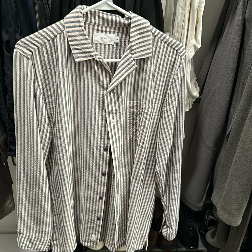 Gray and pink striped shirt